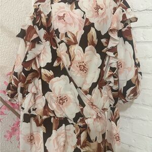 Express Beige and Black Floral Blouse